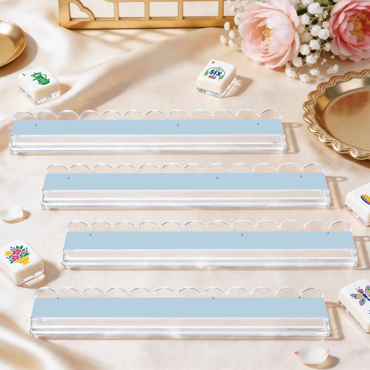 Powder Blue Mahjong Rack & Pusher Set of 4