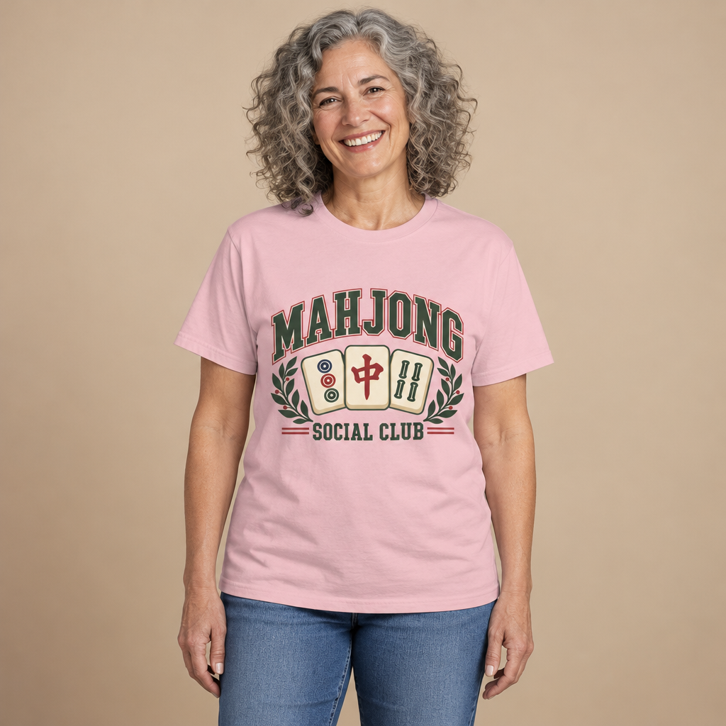 Mahjong Social Club T-Shirt in Blossom pink