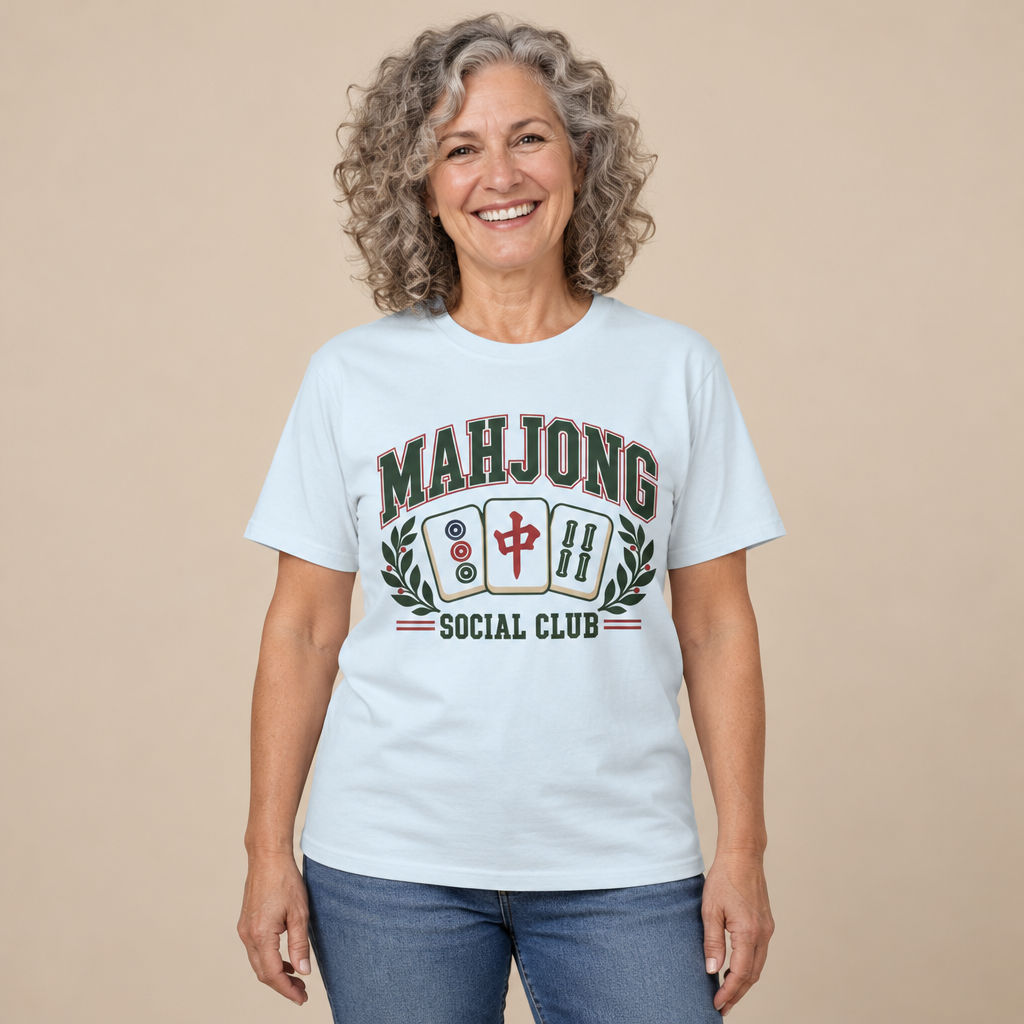 Mahjong Social Club T-Shirt in Chambray blue