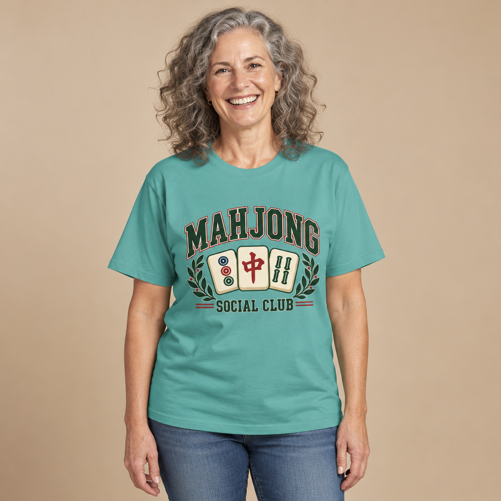 Mahjong Social Club T-Shirt in Seafoam green