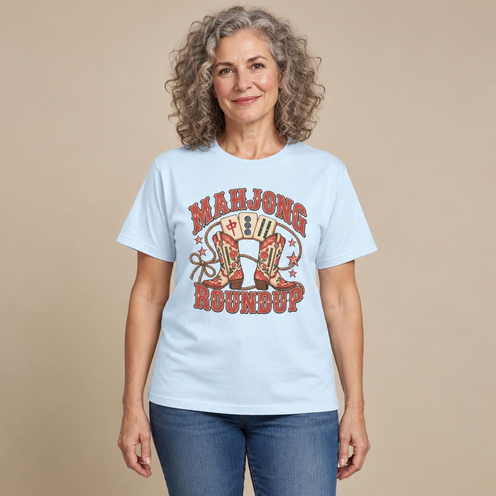 Mahjong Roundup T-Shirt in Chambray blue