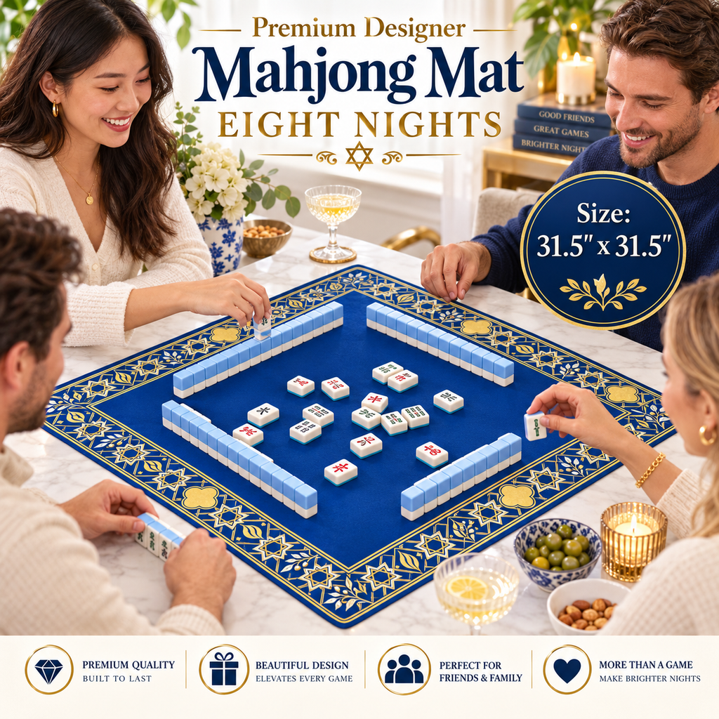 Premium Designer Mahjong Mat "EIGHT NIGHTS" - Smooth Surface Non Slip American Mahjong Table Play Game Mat
