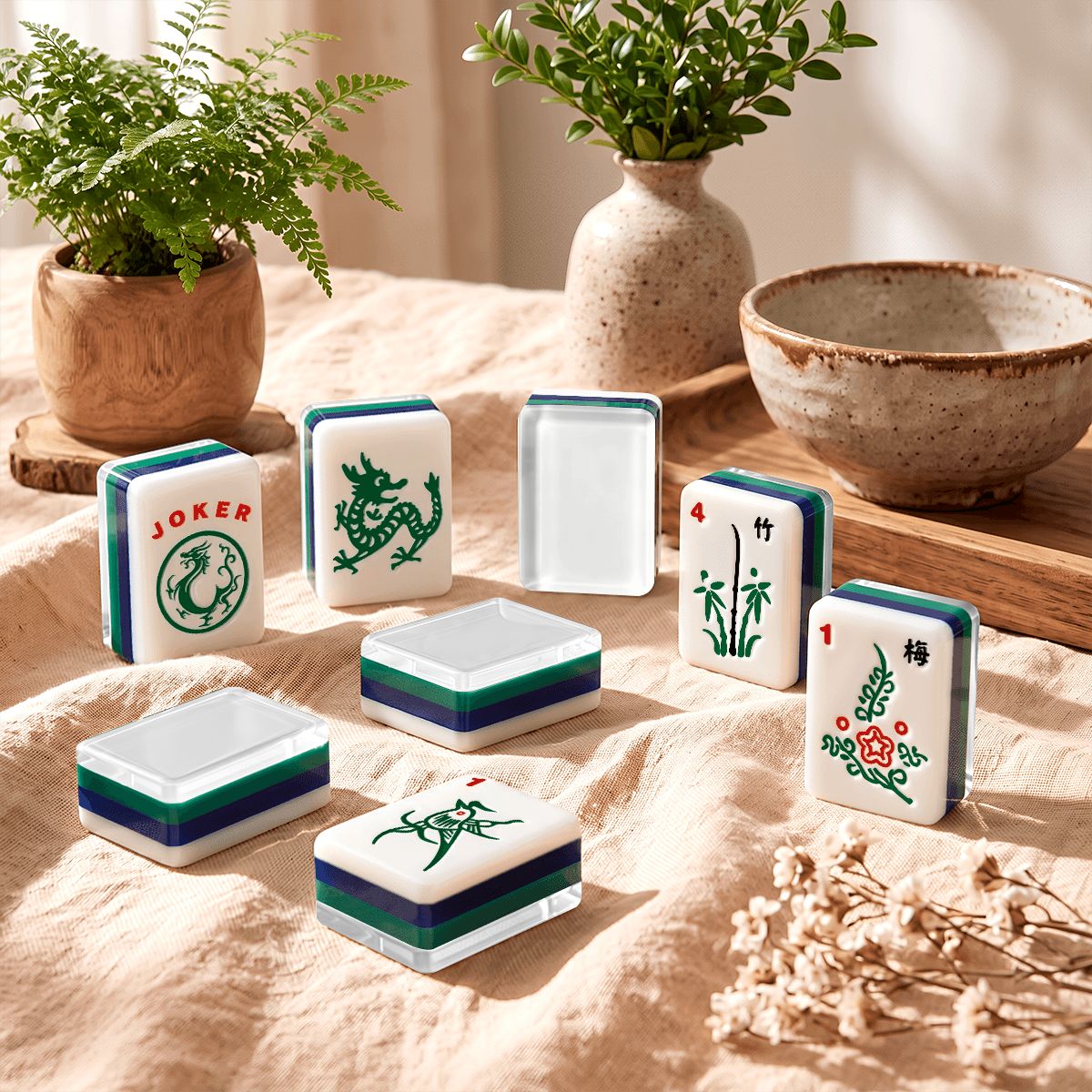 Blue & Green American Mahjong Tile Set - Mahj Mat Studio