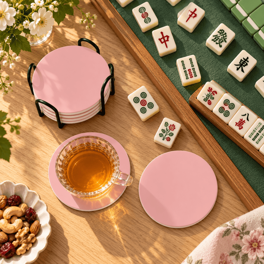 Blush Pink Ceramic Coasters with Holder | Set of 6 - Mahj Mat Studio