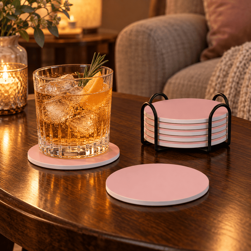 Blush Pink Ceramic Coasters with Holder | Set of 6 - Mahj Mat Studio