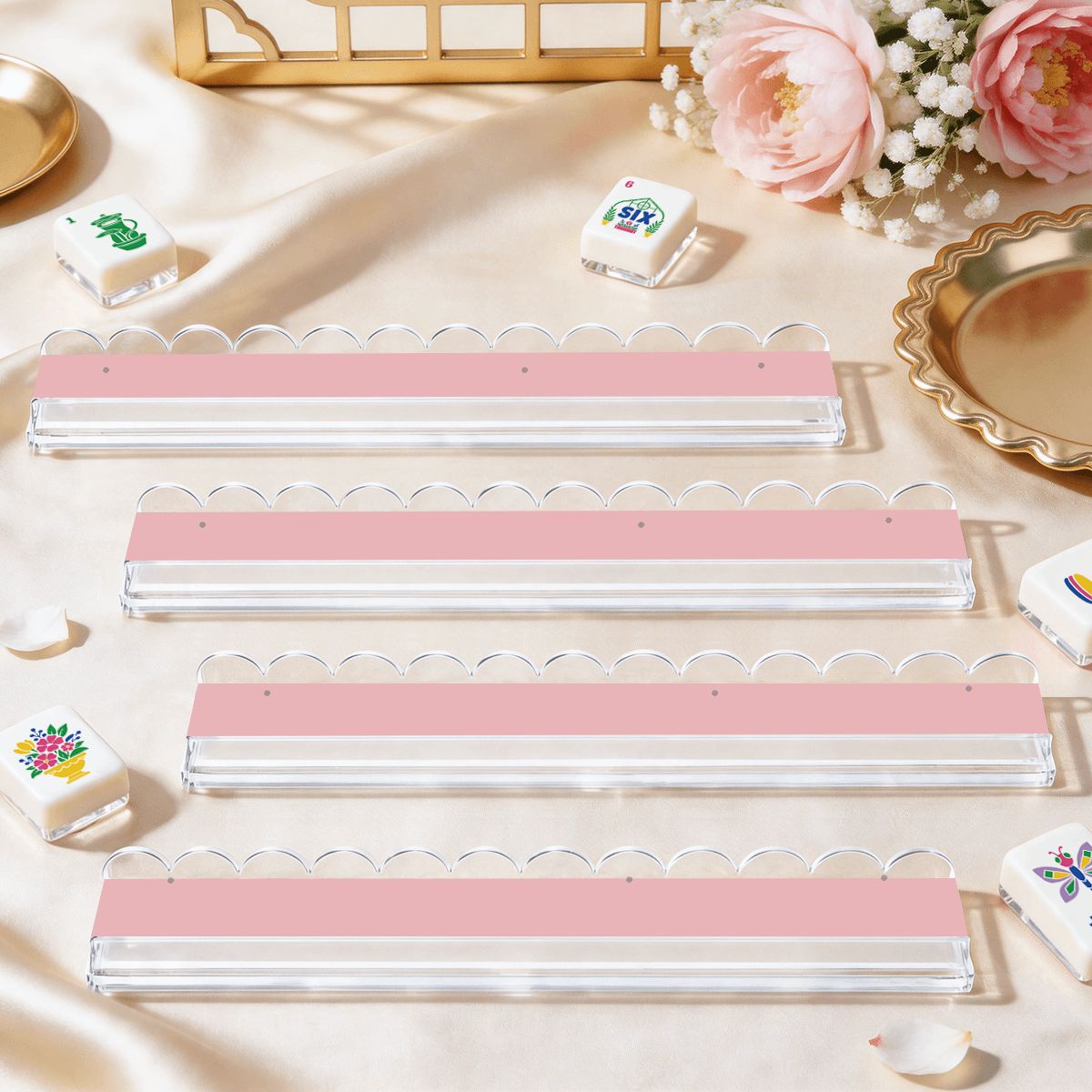 Blush Pink Mahjong Rack & Pusher Set of 4