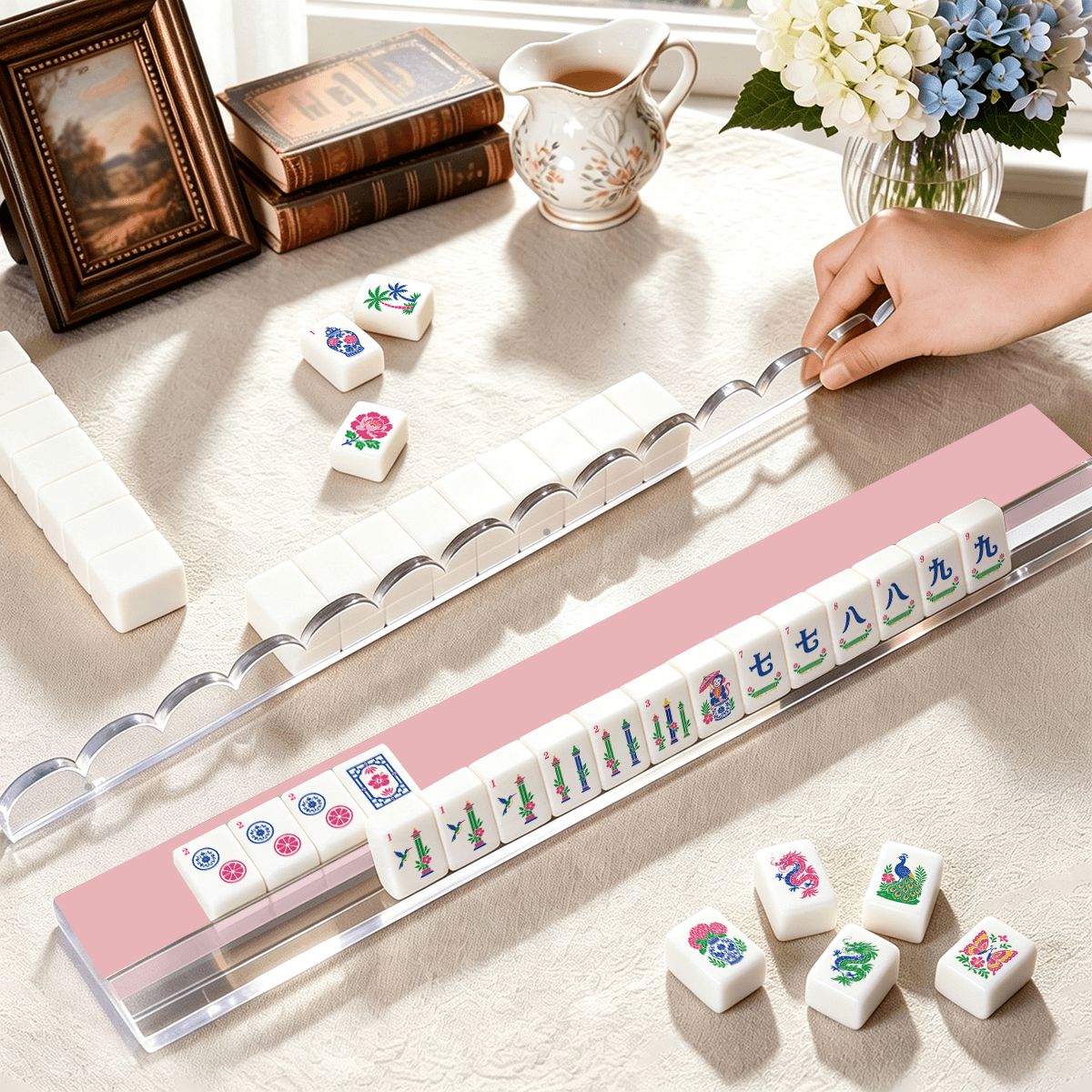 Blush Pink Mahjong Rack & Pusher Set of 4 - Mahj Mat Studio