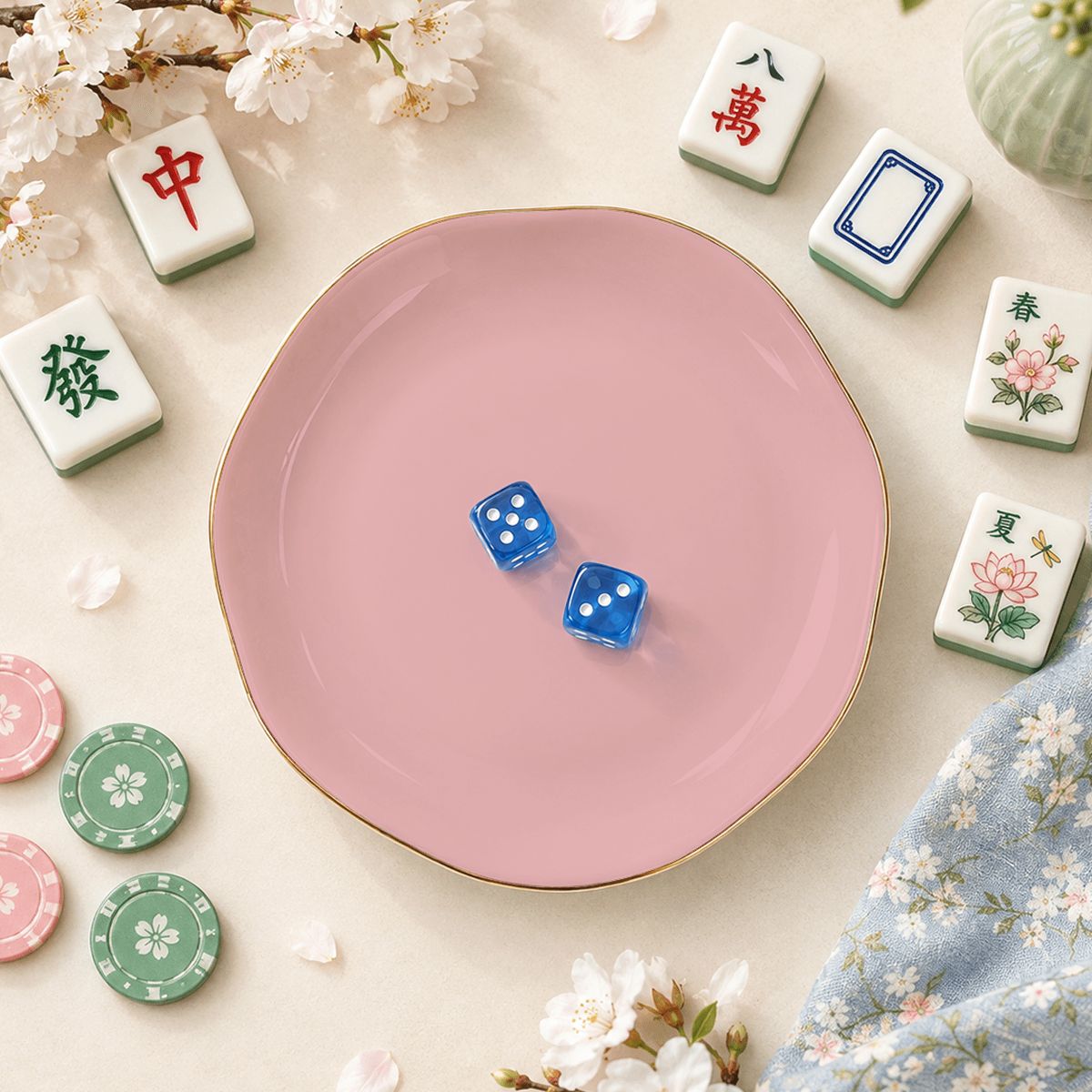 Blush Pink Scalloped Ceramic Mahjong Dice Tray - Mahj Mat Studio