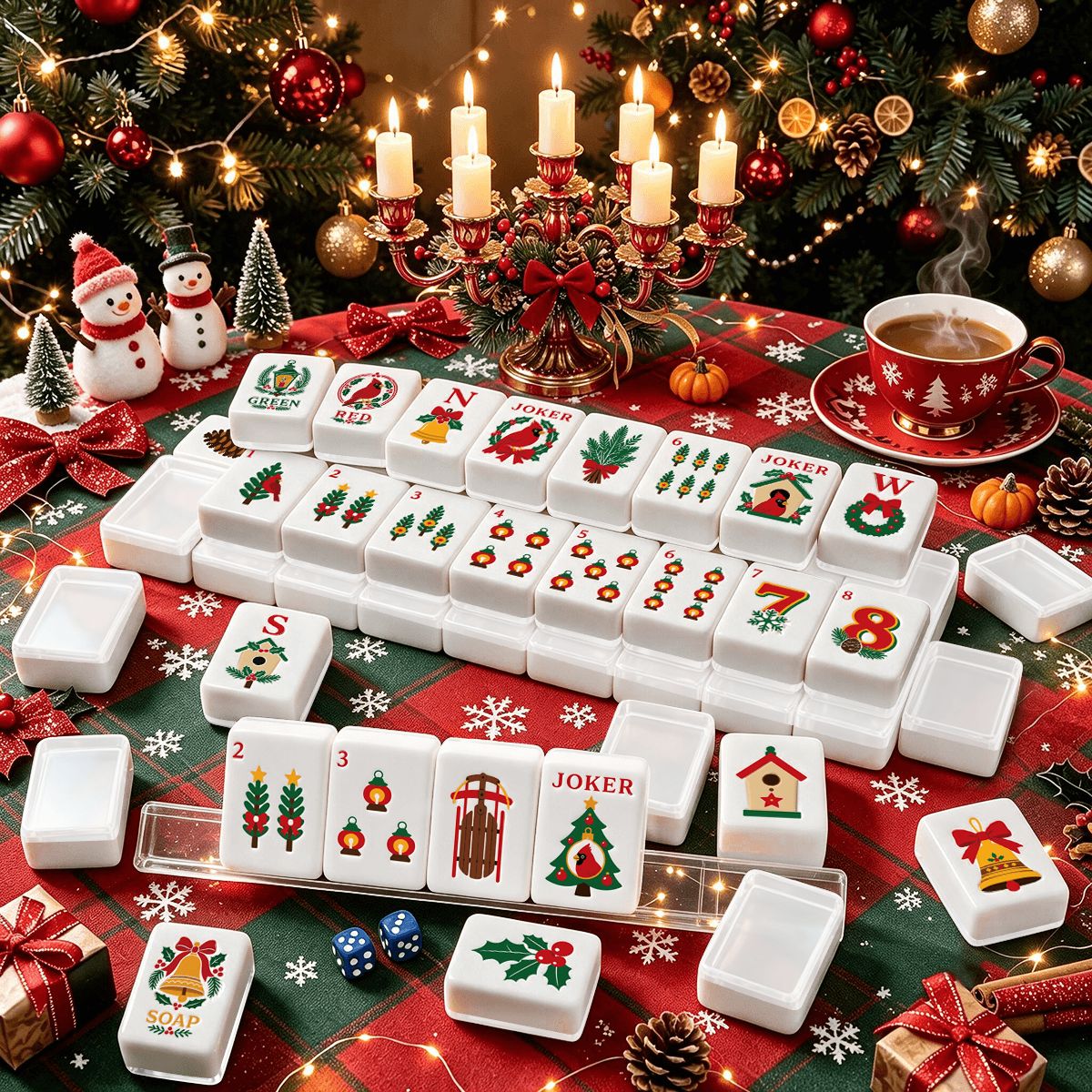 Christmas Cardinal American Mahjong Tile Set