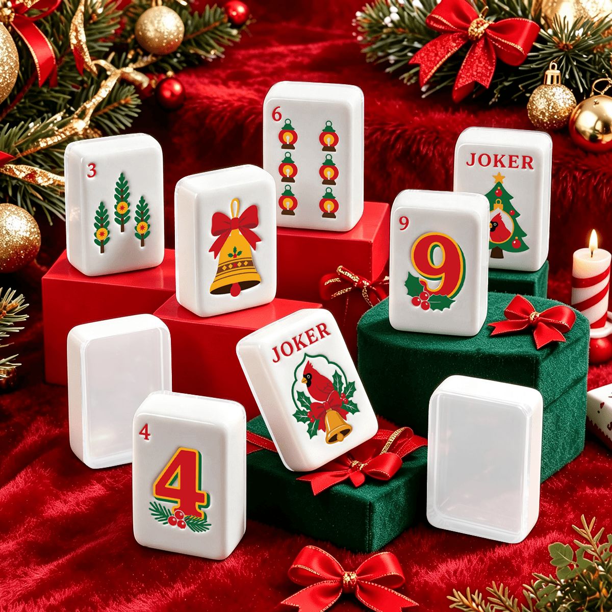 Christmas Cardinal American Mahjong Tile Set - Mahj Mat Studio