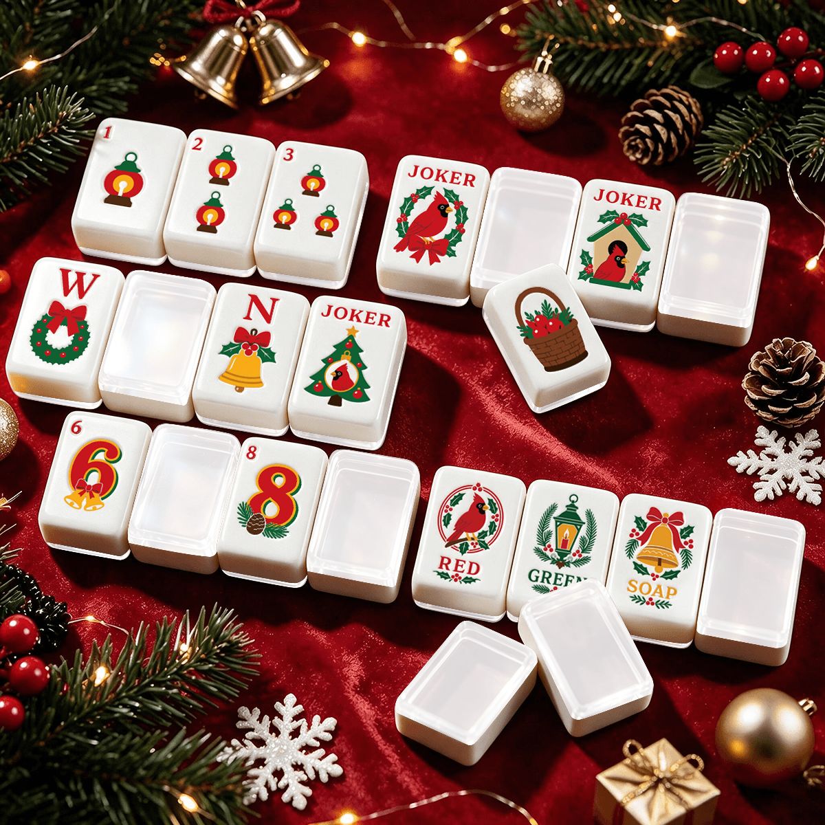 Christmas Cardinal American Mahjong Tile Set - Mahj Mat Studio