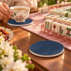 Classic Navy Ceramic Coasters with Holder | Set of 6 - Mahj Mat Studio