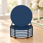Classic Navy Ceramic Coasters with Holder | Set of 6 - Mahj Mat Studio