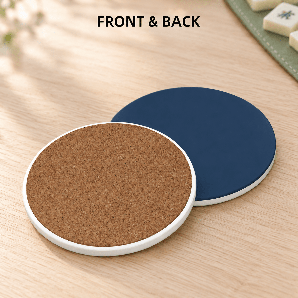 Classic Navy Ceramic Coasters with Holder | Set of 6 - Mahj Mat Studio