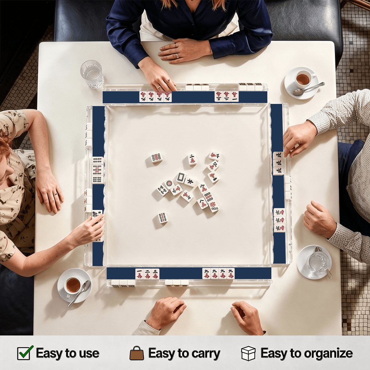 Classic Navy Mahjong Rack & Pusher Set of 4 - Mahj Mat Studio
