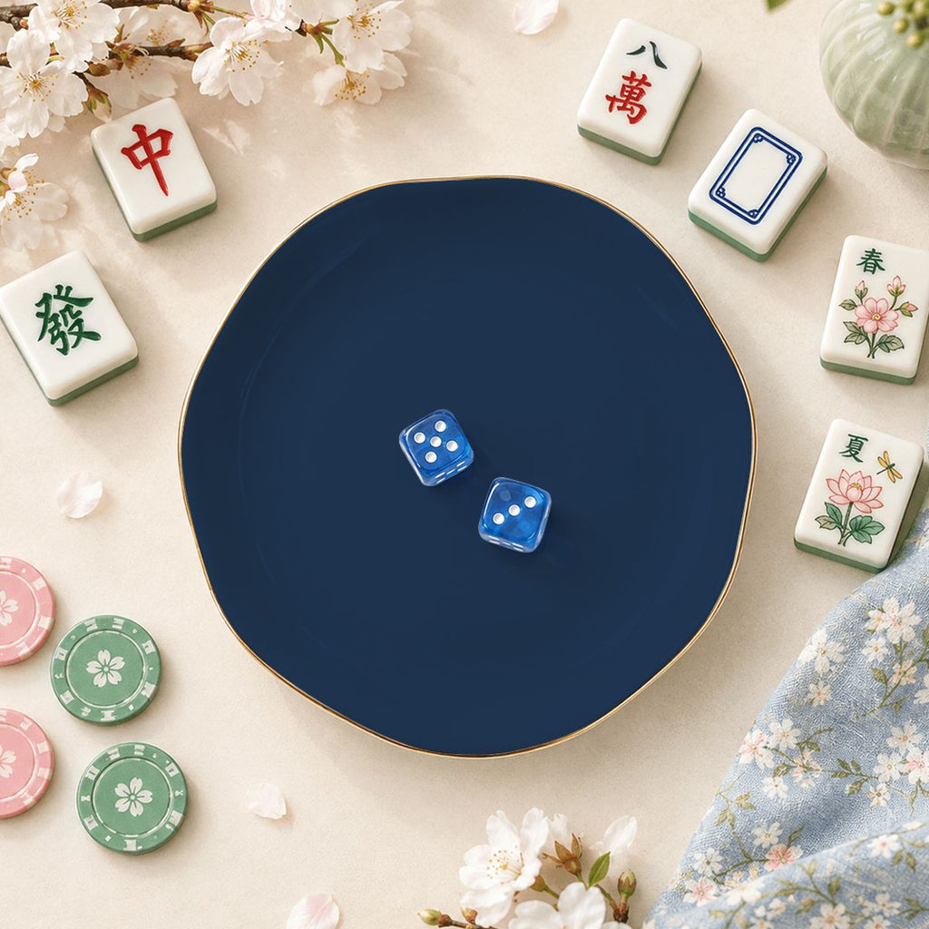 Classic Navy Scalloped Ceramic Mahjong Dice Tray - Mahj Mat Studio