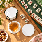 Classic White Ceramic Coasters with Holder | Set of 6 - Mahj Mat Studio