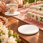 Classic White Ceramic Coasters with Holder | Set of 6 - Mahj Mat Studio