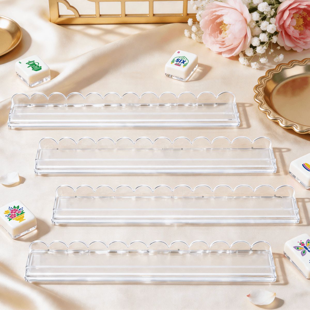 Crystal Clear Mahjong Rack & Pusher Set of 4