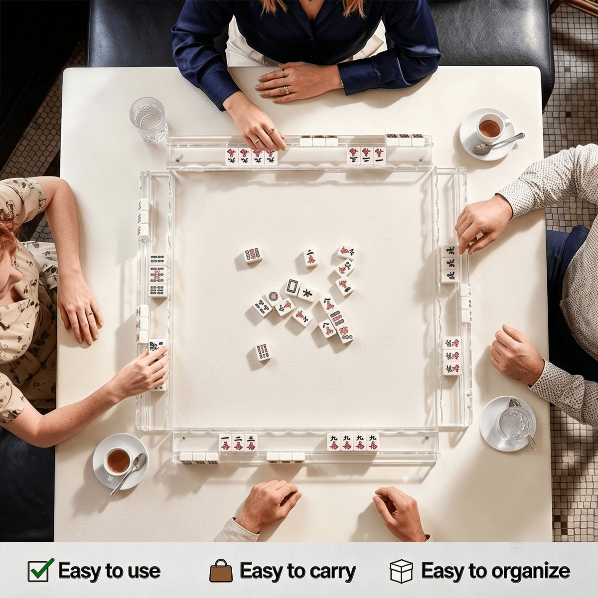 Crystal Clear Mahjong Rack & Pusher Set of 4 - Mahj Mat Studio