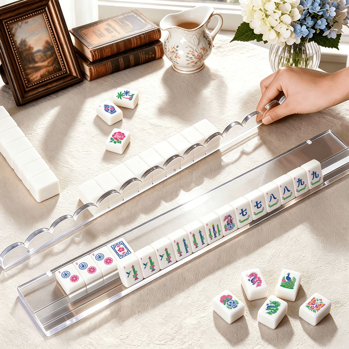 Crystal Clear Mahjong Rack & Pusher Set of 4 - Mahj Mat Studio