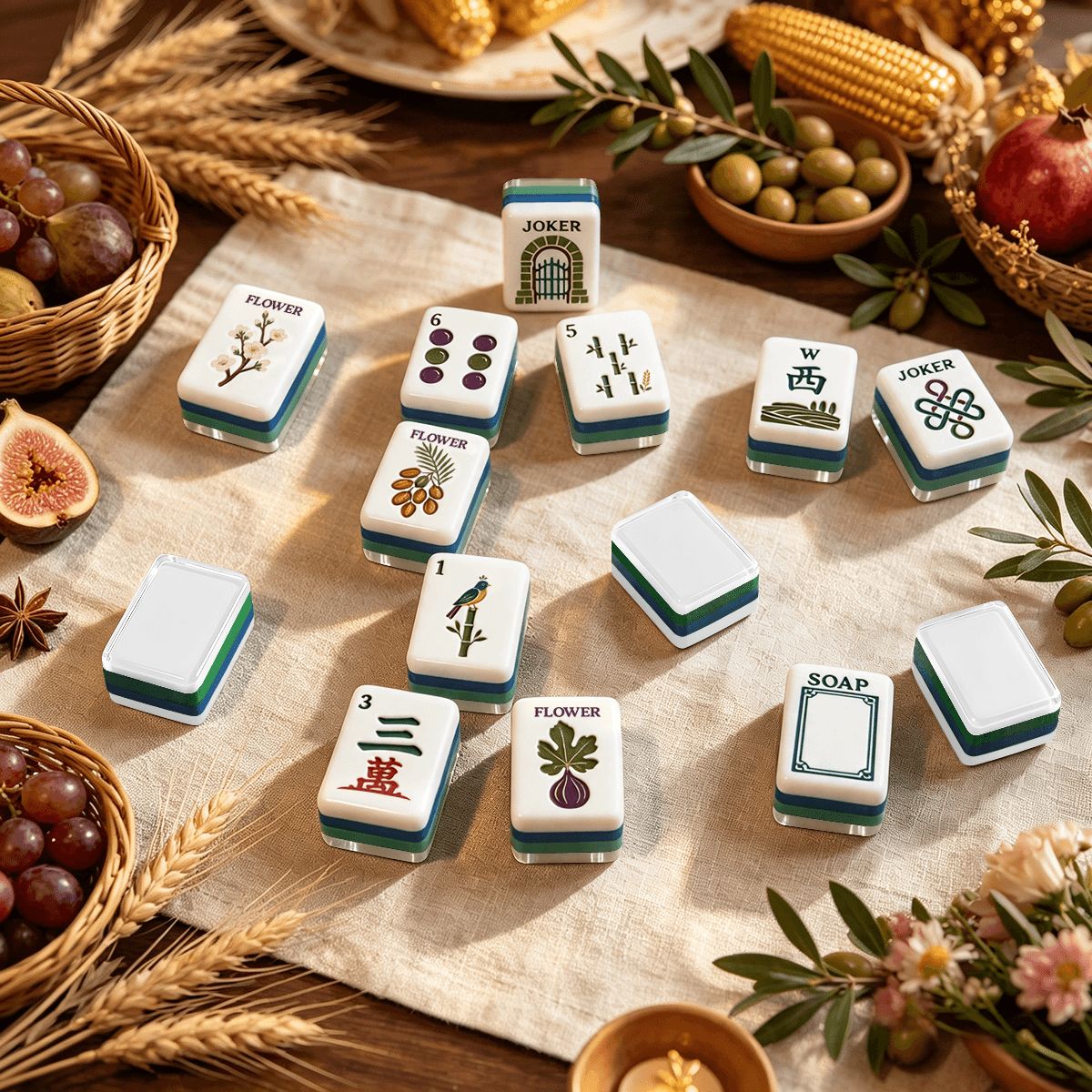 Earthy Botanical American Mahjong Tiles - Mahj Mat Studio