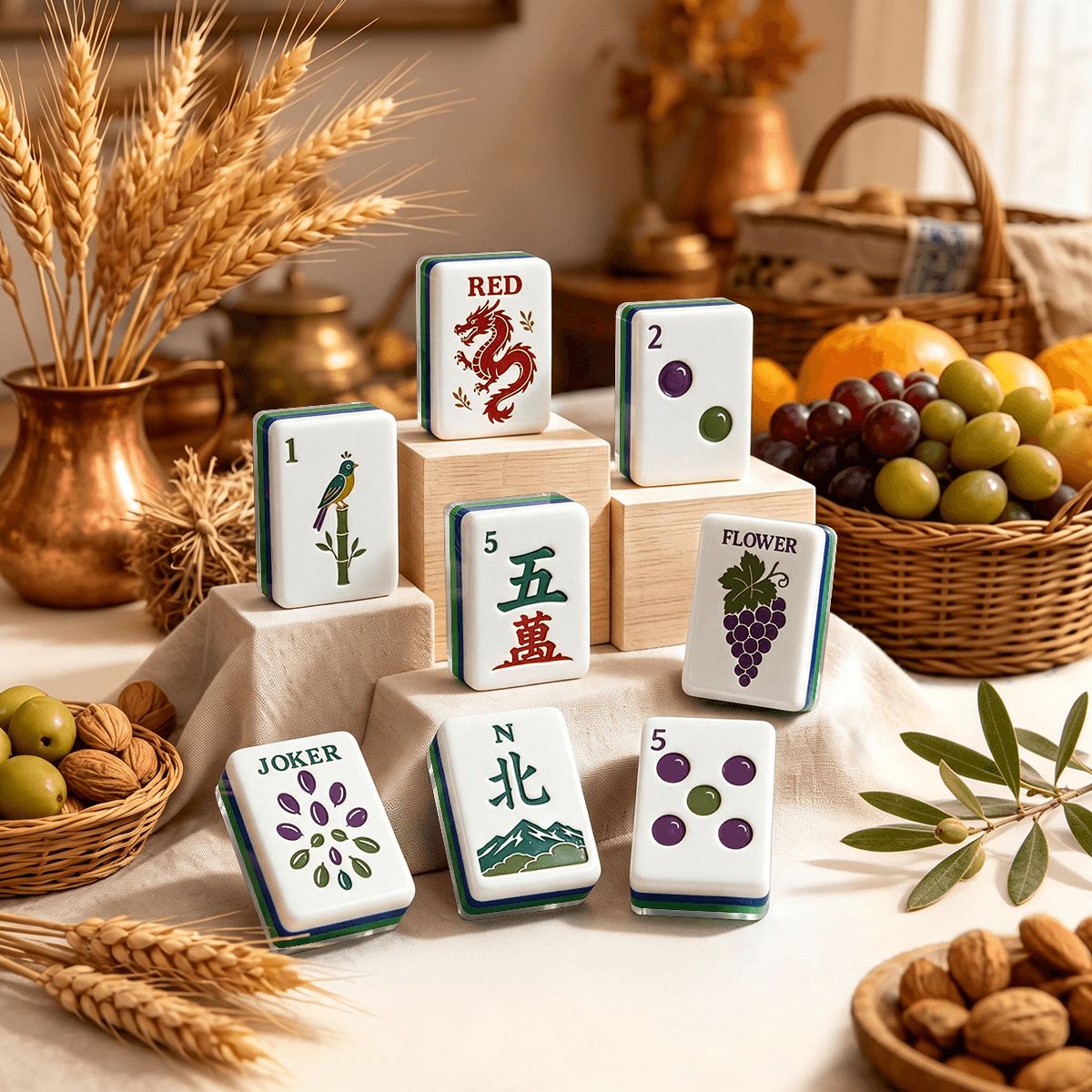 Earthy Botanical American Mahjong Tiles - Mahj Mat Studio