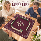 LUNAR LUXE mahjong mat with cream crescent moons on a burgundy background