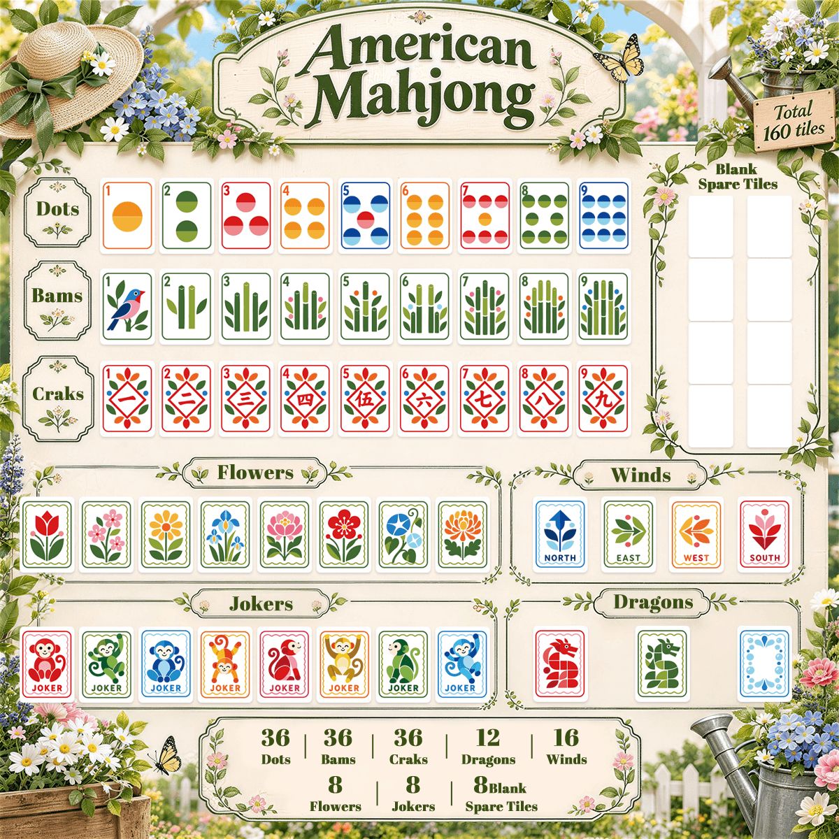 Modern Folk American Mahjong Tile Set - Mahj Mat Studio
