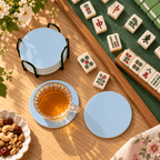 Powder Blue Ceramic Coasters with Holder | Set of 6 - Mahj Mat Studio