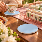 Powder Blue Ceramic Coasters with Holder | Set of 6 - Mahj Mat Studio