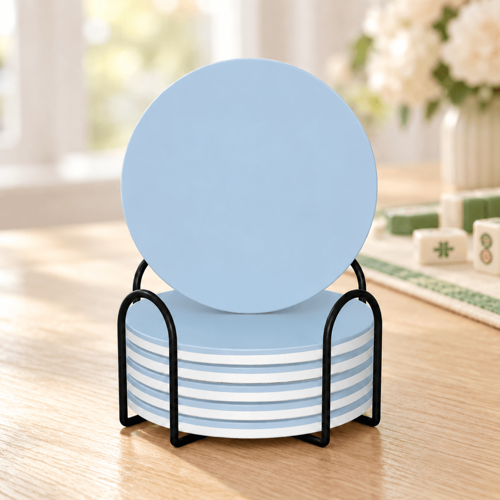 Powder Blue Ceramic Coasters with Holder | Set of 6 - Mahj Mat Studio