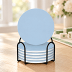 Powder Blue Ceramic Coasters with Holder | Set of 6 - Mahj Mat Studio