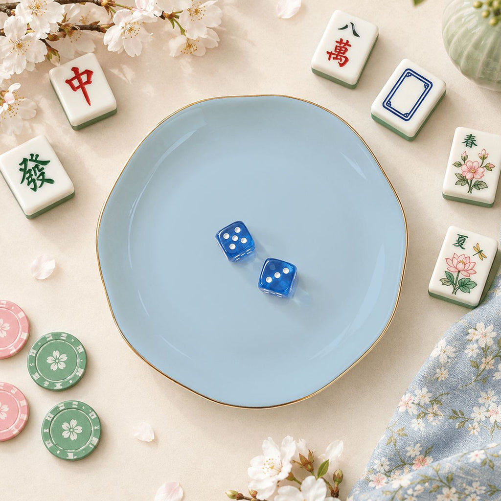 Powder Blue Scalloped Ceramic Mahjong Dice Tray - Mahj Mat Studio