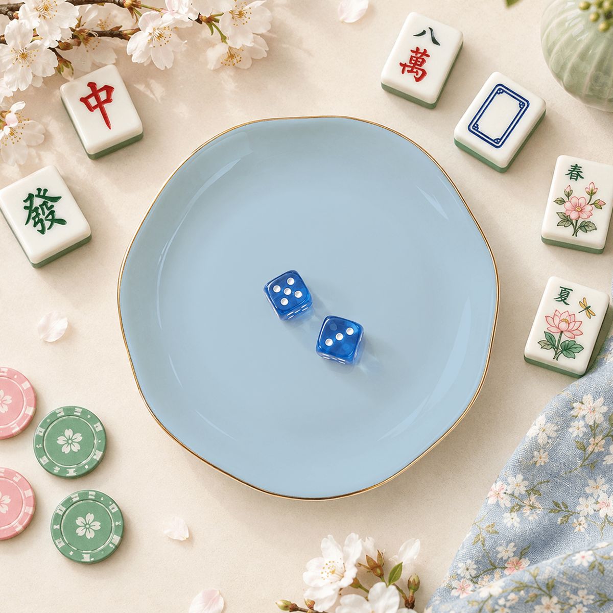 Powder Blue Scalloped Ceramic Mahjong Dice Tray - Mahj Mat Studio