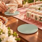 Sage Green Ceramic Coasters with Holder | Set of 6 - Mahj Mat Studio