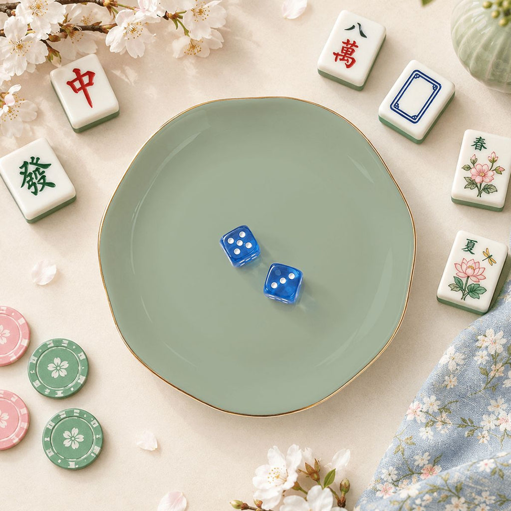 Sage Green Scalloped Ceramic Mahjong Dice Tray - Mahj Mat Studio